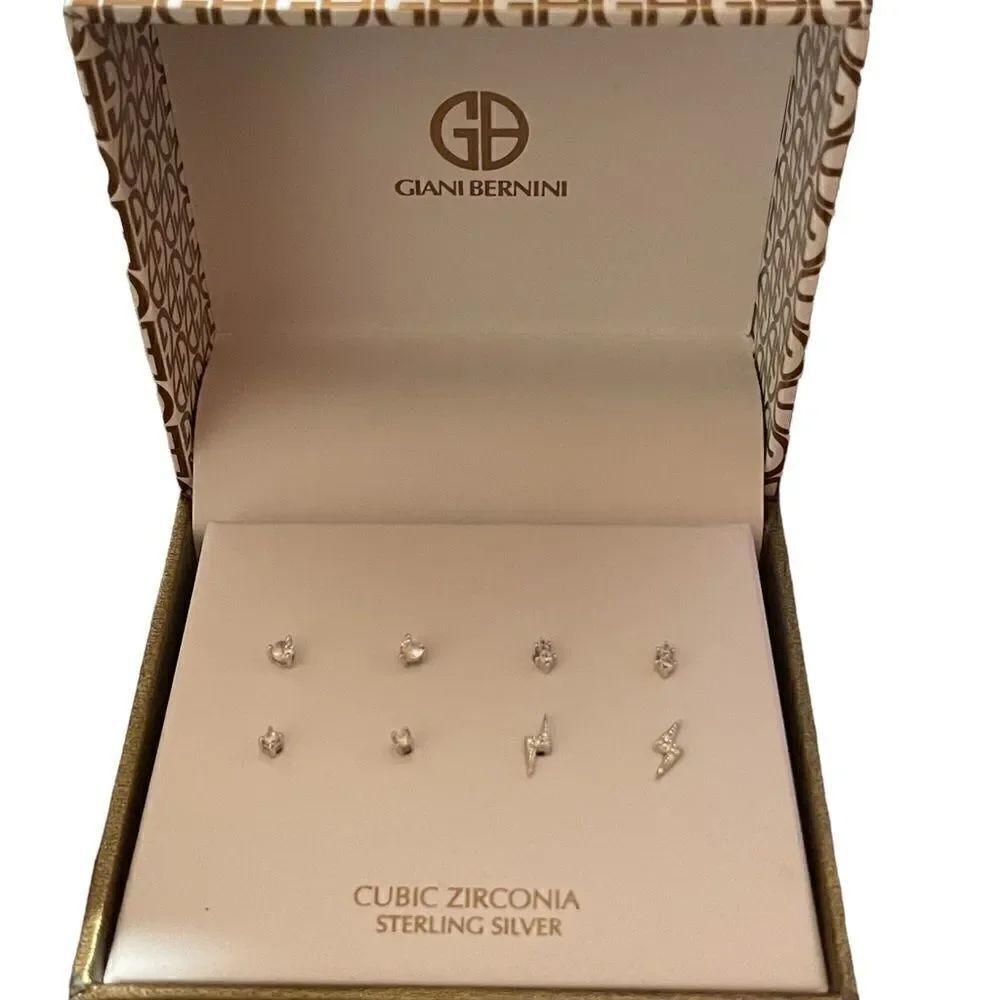NIB Giani Bernini cubic zirconia sterling silver macro earring set of 4 pairs